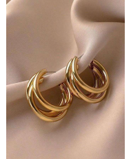 Boucles d'Oreilles Créoles à Trois Anneaux en Acier Inoxydable Doré