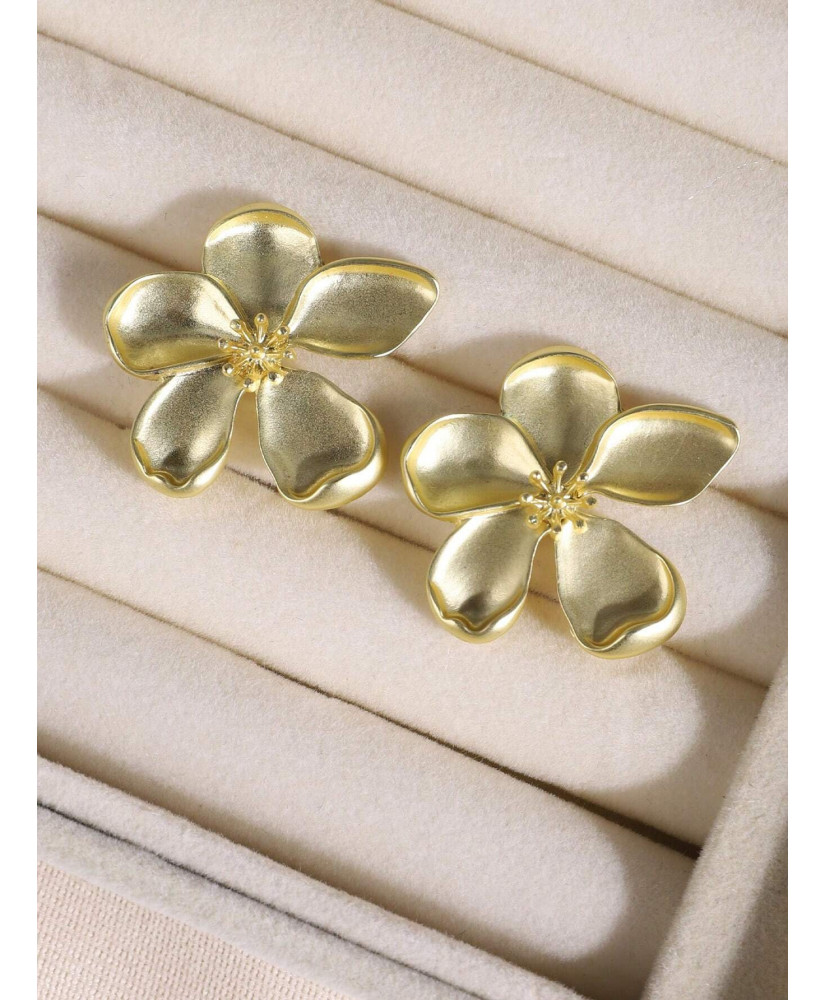 Boucles d'Oreilles Florales en Acier Inoxydable Doré